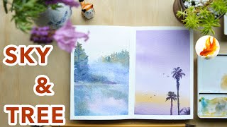 #11 How to Paint a Sky with Trees in Watercolor - 2 | Step-by-Step Guide