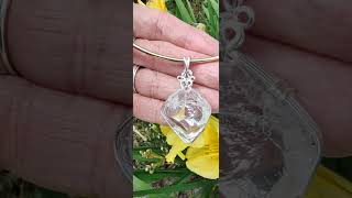 For Sale: Clear Apophyllite Crystal Pyramid Sterling Silver Wire Handmade Reiki Pendant