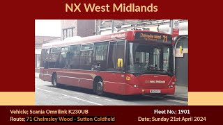 NX West Midlands | Scania Omnilink K230UB | 1901 (BX09PCO) 'Reyann'