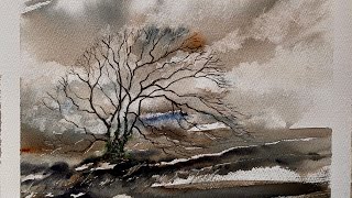 BEGINNERS WATERCOLOR WINDSWEPT SKY & OAK TREE, Paint A LOOSE Watercolour Landscape PAINTING Tutorial