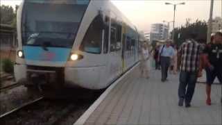 Suburban Railway (OSE): Stadler-Bombardier DMU train departing in Athens station