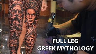 MORE DETAILS MORE PAIN!! FULL LEG GREEK MYTHOLOGY TATTOO [FULL VIDEO]