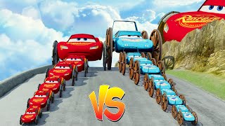 Big & Small Mcqueen with Shield Wheel vs Big & Small King Dinoco Wooden Wheel vs Hill - BeamNG.drive