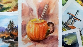 Рисуем теплый и уютный натюрморт. Мастер-класс по акварели. Watercolour painting tutorial.