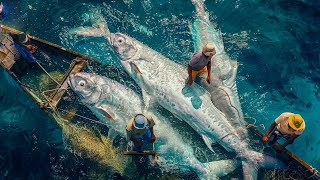 Japan Fishermen Use Big Net catch Billions Giant Fish This Way - Net fishing in The Sea