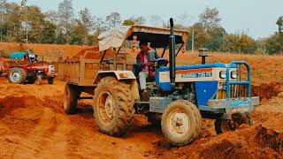 Jcb 3dx Backhoe Loader Machine Loading Red Mud In 2 Swaraj Tractor With Swaraj Tractor | JCB