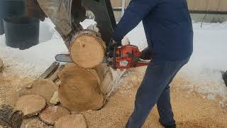 Piped chainsaw Husqvarna 550xp cutting frozen wood 50cc with cpi racing pipe