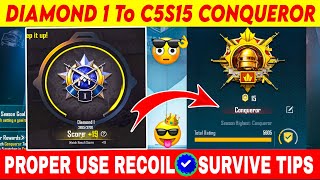 🇮🇳Day - 4 😱Diamond 1 To C5S15 Conqueror | Solo Conqueror Recoil & Survive Tips | ( Virat Gaming )