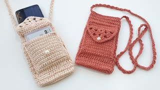 BOLSA PARA CELULAR COM BOLSO DE CROCHÊ SEM COSTURA