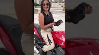 Independent girl goes for a joy ride on Honda CBF600