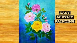 Acrylic Painting Ideas - How To Paint A Rose / Red Rose Flower Painting For Beginners #50/ ASMR