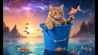 Cats swim in buckets and play with fish