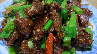 Mongolian beef pF Chang style tender inside crispy outside