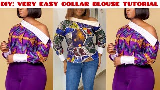 How to cut and sew a ONE SHOULDER BLOUSE With Stylish Collar design / one side off shoulder blouse