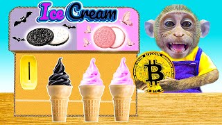 Baby Monkey Bim Bim playing Black vs Pink Ice Cream Vending Machine And Wash Clothes In The Toilet