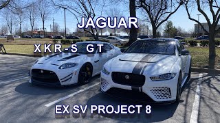 JAGUAR XKR-S GT & EX SV PROJECT8, DRIVING FOOTAGE AND FLYBYS TOGETHER, 2 OF THE RAREST JAGUARS EVER