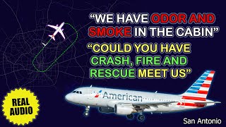 Smoke on odor in the cabin. American A319 requests emergency services at San Antonio. Real ATC