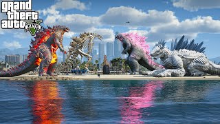 Nuclear Godzilla, Skeleton Godzilla vs Shimo, Godzilla - Epic Fight ( GTA V Mods )