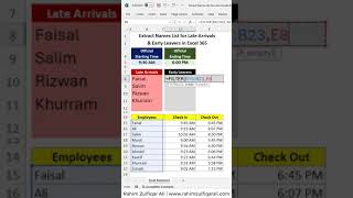 Extract Names List for Late Arrivals & Early Leavers in Excel 365 / Google Sheets #shorts