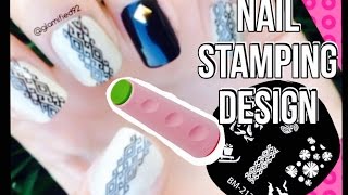 Easy Nail Stamping Design - Black and Beige Elegant Nails