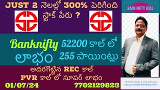 just 2 నెలల్లో 3 రెట్లు 300% @ Banknifty కాల్ 255 Points లాభం @ REC - PVR కాల్ అదిరాయ్ !