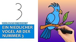 Wie Man Einen Niedlichen Vogel Aus Der Zahl 3 Zeichnet (Einfaches Zeichen-tutorial)