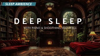 Warm winter wooden cabin on a snowstorm night | Soothing fireplace sounds | Snow in the forest 8/24