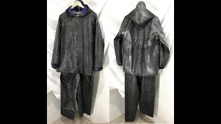 HEAVY RUBBERIZED RAINSUIT JACKET+PANTS BLACK / BLUE RARE GUMMIHOSE GUMMIJACKE GUMMIANZUG XL-XXL 3kg