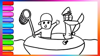 Drawing Pocoyo and Pato fishing 👶🎣🦆 | cartoon drawings | drawings for kids