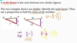 Finding scale factors and using them to calculate missing sides of similar figures