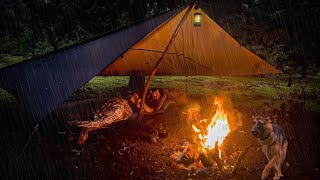 SOLO CAMPING IN HEAVY RAIN-RELAXING IN THE TENT-RAIN ASMR