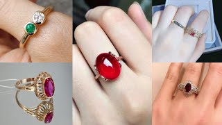 Latest Light weight Gold finger Ring Design with stone 2023//Beautiful Simple Gold  Design for Girls