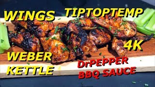 CHICKEN WINGS ON THE WEBER KETTLE/DrPEPPER BBQ SAUCE/TIPTOPTEMP/BBQ DRAGON GRILL STONE