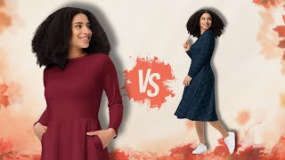 Burgundy red long sleeve midi dress vs. black watch plaid dress? Best selling dresses right now!