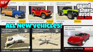 All New Cars/Vehicles Showcase - GTA New Update Today (San Andreas Mercenaries) GTA Online