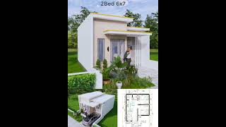 Small House Plans 6x7 Meter Home Design 20x23 Feet 2 bed 1 Bath Terrace Roof #homedesign #homeplan