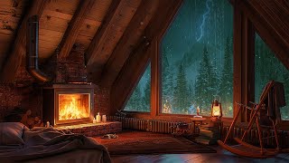 Nighttime Thunderstorm Haven -  Inviting Room with Fireplace & Calming Rain Sounds | Deep Sleep