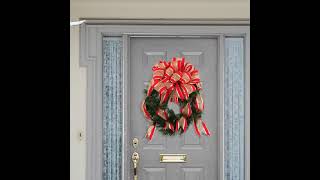 20 Holiday Christmas Wreath Large Red Velvet Gold Mesh Bow Attached, Front Door Wreath, UV Resistant