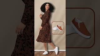 Burnt orange long sleeve midi dresses with matchy shoes - Thanksgiving dresses in sizes up to 6XL