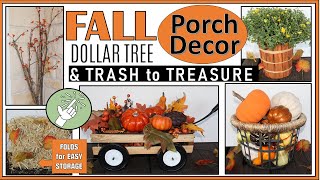 FALL PORCH DECOR 🍁DOLLAR TREE and TRASH to TREASURE 🍁 BUDGET FRIENDLY & EASY FALL PORCH DECOR