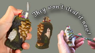 Sculpting Mushroom and Crystal Lighter Case From Polymer Clay