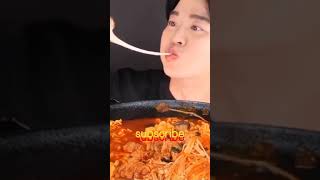 {{ASMR}} eating spicy noodles mushroom fry dumpling sausages cheese cutlet #shorts #food #yummy