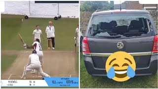 Batsman hits long six and breaks his own car. 😂😂😂