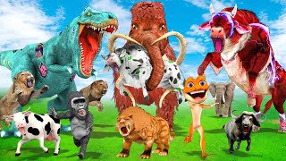 10 Giant Lion vs 10 Zombie Cow Bull vs Dinosaur Attack Baby Elephant Saved By Woolly Mammoth Gorilla