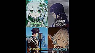 Nahida Vs Raiden Shogun Vs Zhongli Vs Focalors (Archons Battle) #shorts