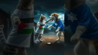 ANJING ISRIWIL MENGUSIR KUCING PALESTINA DARI RUMAHNYA. #kucing #kucinglucu #palestina #israel