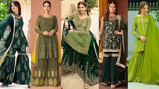 Trendy Gharara Sharara Dress Designs Collection 2024//Party Wear Green Colour Sharara Suits For Girl