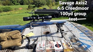 Savage Axis2 6.5 Creedmoor 100yd group test