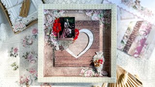 Shadow box z sercem - Layout scrapbooking - Papier Lemoncraft Secret Garden