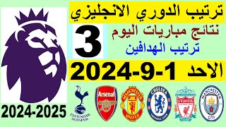 ترتيب الدوري الانجليزي وترتيب الهدافين الجولة 3 اليوم الاحد 1-9-2024 - نتائج مباريات اليوم